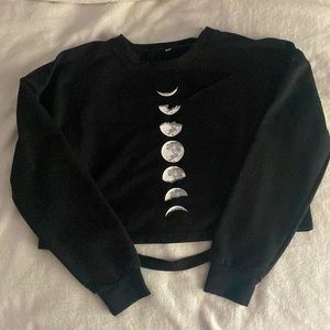 Distressed Moon phase black cropped sweatshirt